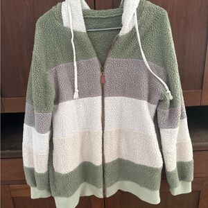 Cozy Striped Sherpa Hoodie With Pockets